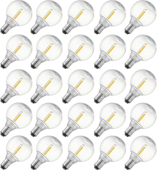 abulber G40 Led Outdoor String Light Bulbs,Shatterproof Waterproof, E12 Base Replacement Bulbs,Plastic 0.6W 120V 2700K 25 Pack.